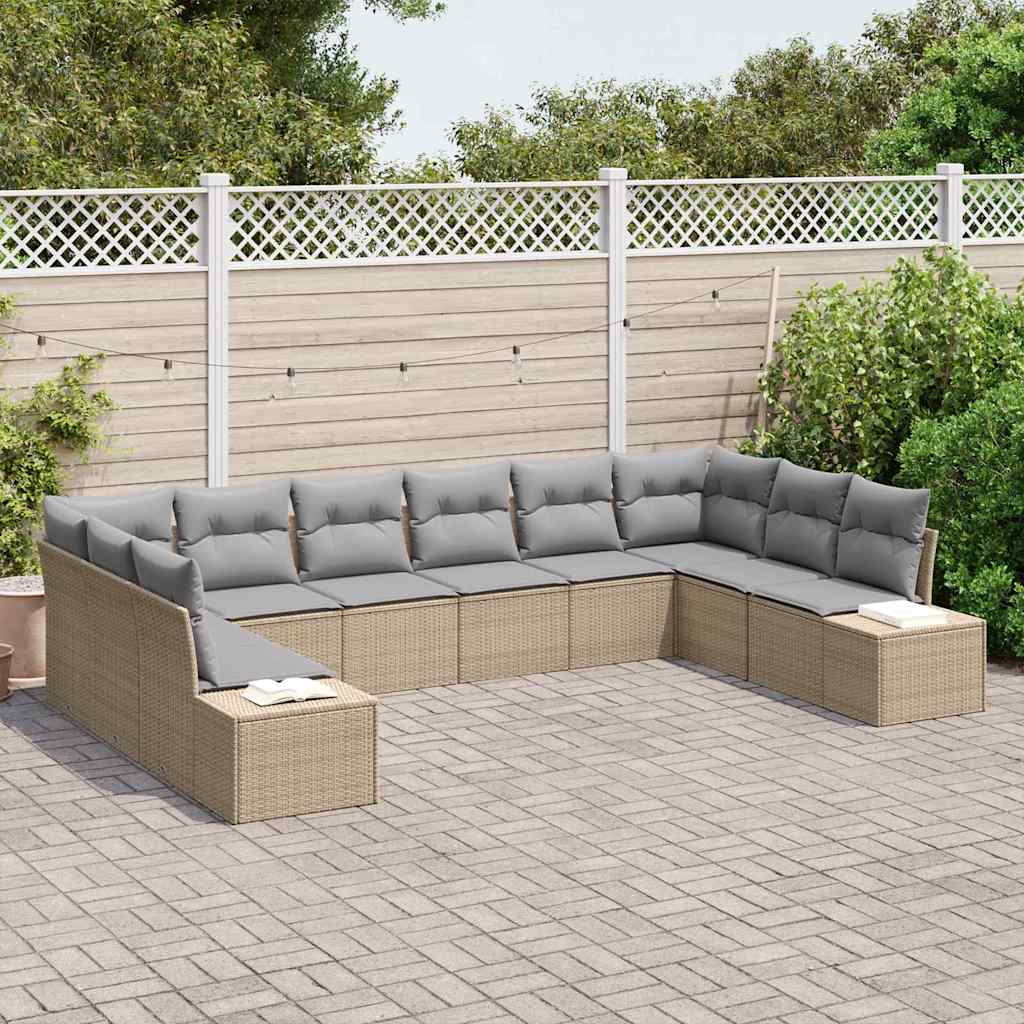 Set Divano da Giardino 10 pcs Beige e Grigio Chiaro Polyrattan | homemem39