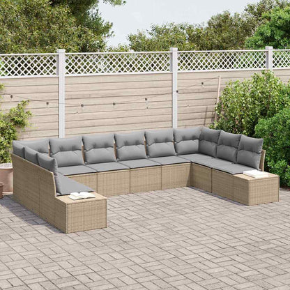 Set Divano da Giardino 10 pcs Beige e Grigio Chiaro Polyrattan | homemem39