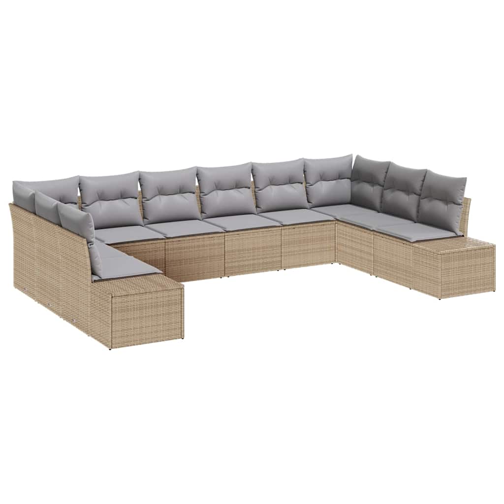 Set Divano da Giardino 10 pcs Beige e Grigio Chiaro Polyrattan | homemem39