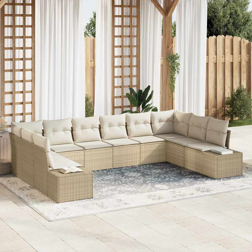 Set Divano da Giardino 10 pcs Beige e Crema Polyrattan | homemem39
