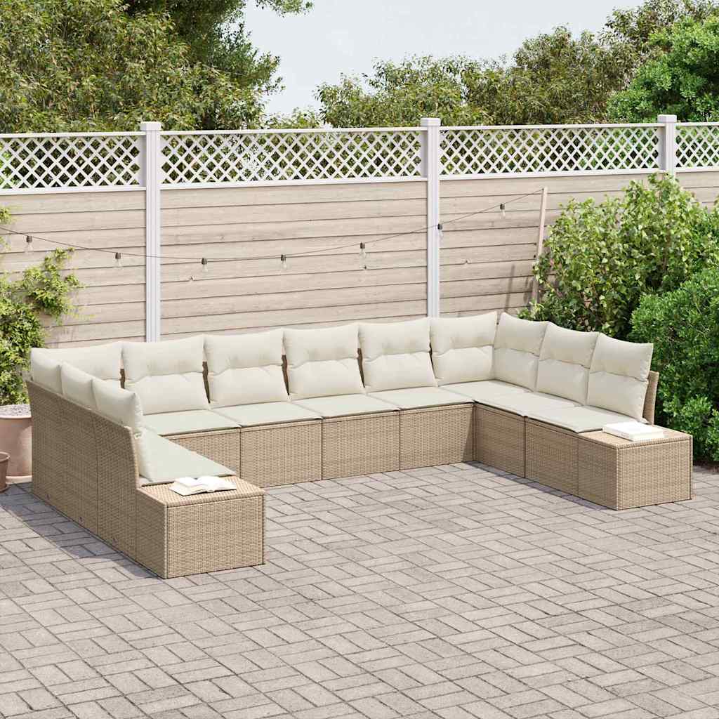 Set Divano da Giardino 10 pcs Beige e Crema Polyrattan | homemem39