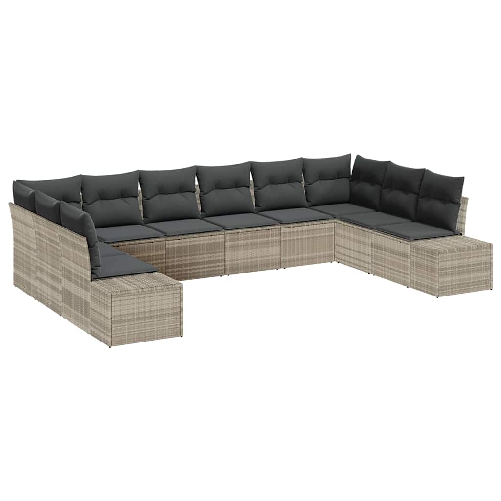 Set Divano da Giardino 10 pcs Grigio chiaro Polyrattan | homemem39