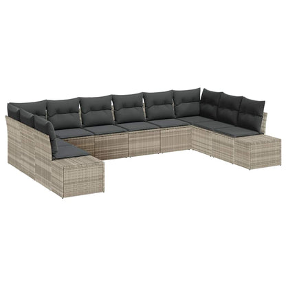 Set Divano da Giardino 10 pcs Grigio chiaro Polyrattan | homemem39