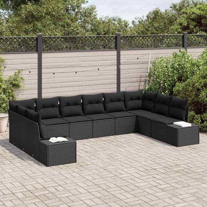 Set Divano da Giardino con cuscino 10 pcs Nero Polyrattan | homemem39