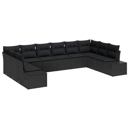 Set Divano da Giardino con cuscino 10 pcs Nero Polyrattan | homemem39
