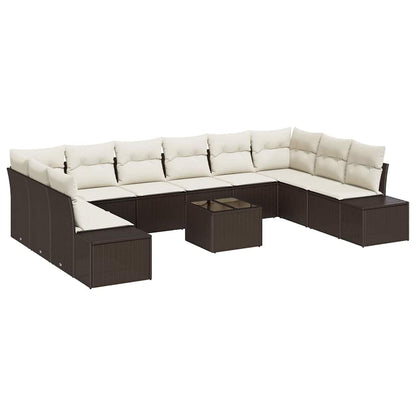Set Divano da Giardino 10 pcs Marrone e Crema Polyrattan