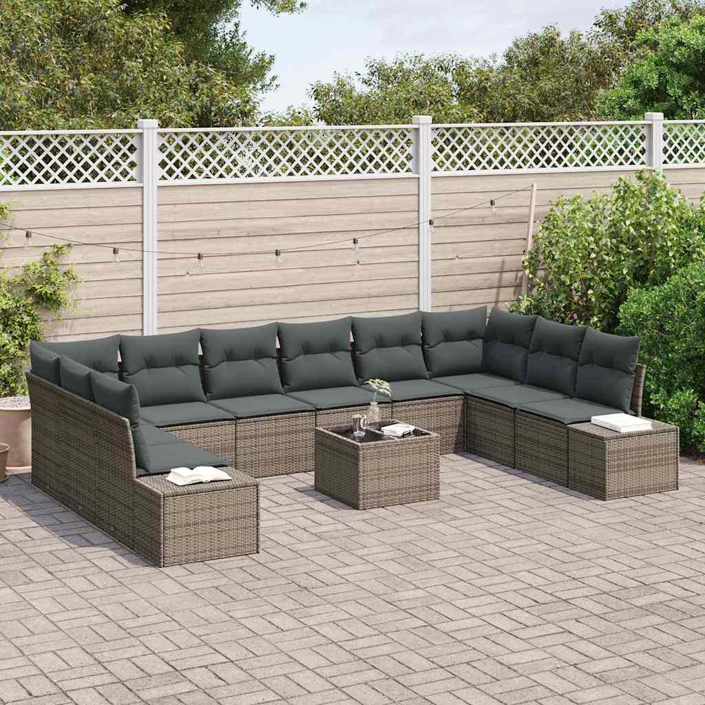 Set Divano da Giardino con cuscino 10 pcs Grigio Polyrattan