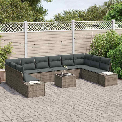 Set Divano da Giardino con cuscino 10 pcs Grigio Polyrattan