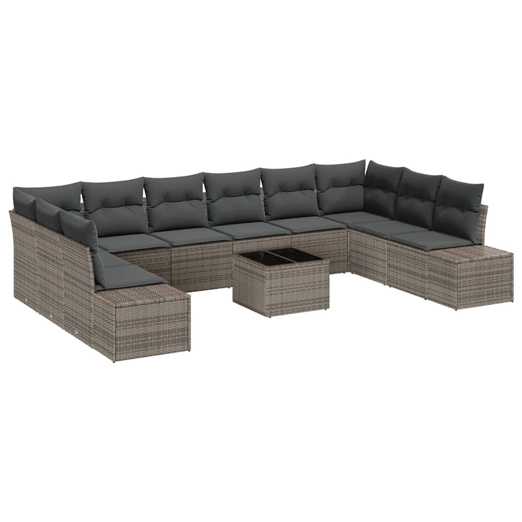 Set Divano da Giardino con cuscino 10 pcs Grigio Polyrattan