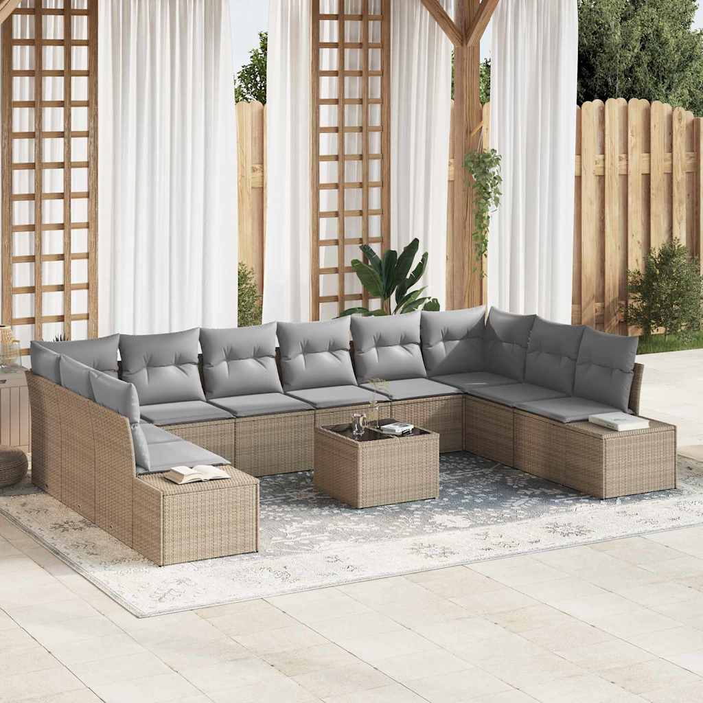 Set Divano da Giardino 10 pcs Beige e Grigio Chiaro Polyrattan | homemem39