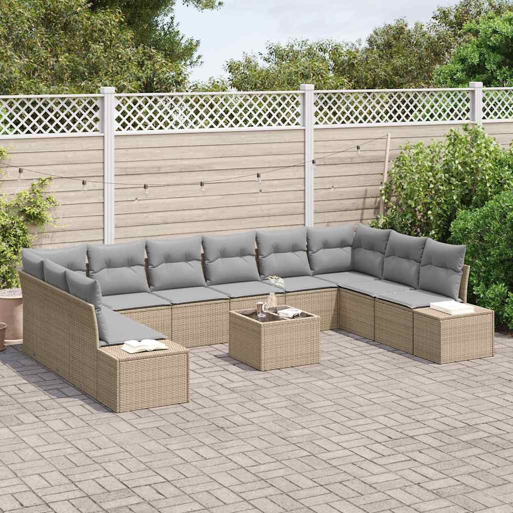Set Divano da Giardino 10 pcs Beige e Grigio Chiaro Polyrattan | homemem39
