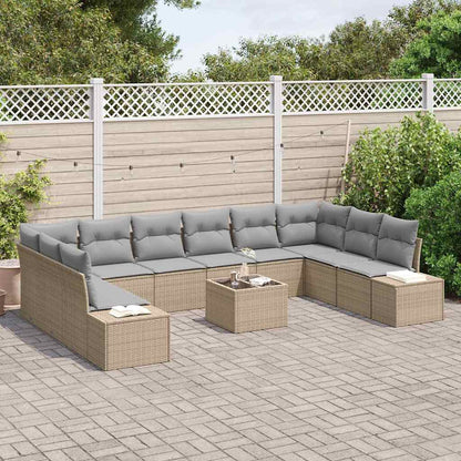 Set Divano da Giardino 10 pcs Beige e Grigio Chiaro Polyrattan | homemem39
