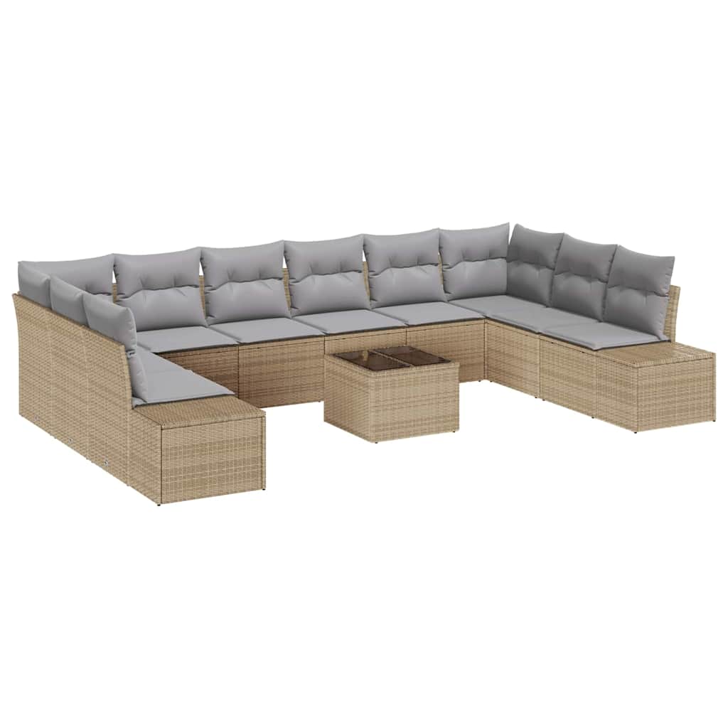 Set Divano da Giardino 10 pcs Beige e Grigio Chiaro Polyrattan | homemem39