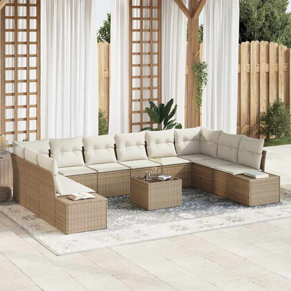 Set Divano da Giardino 10 pcs Beige e Crema Polyrattan | homemem39