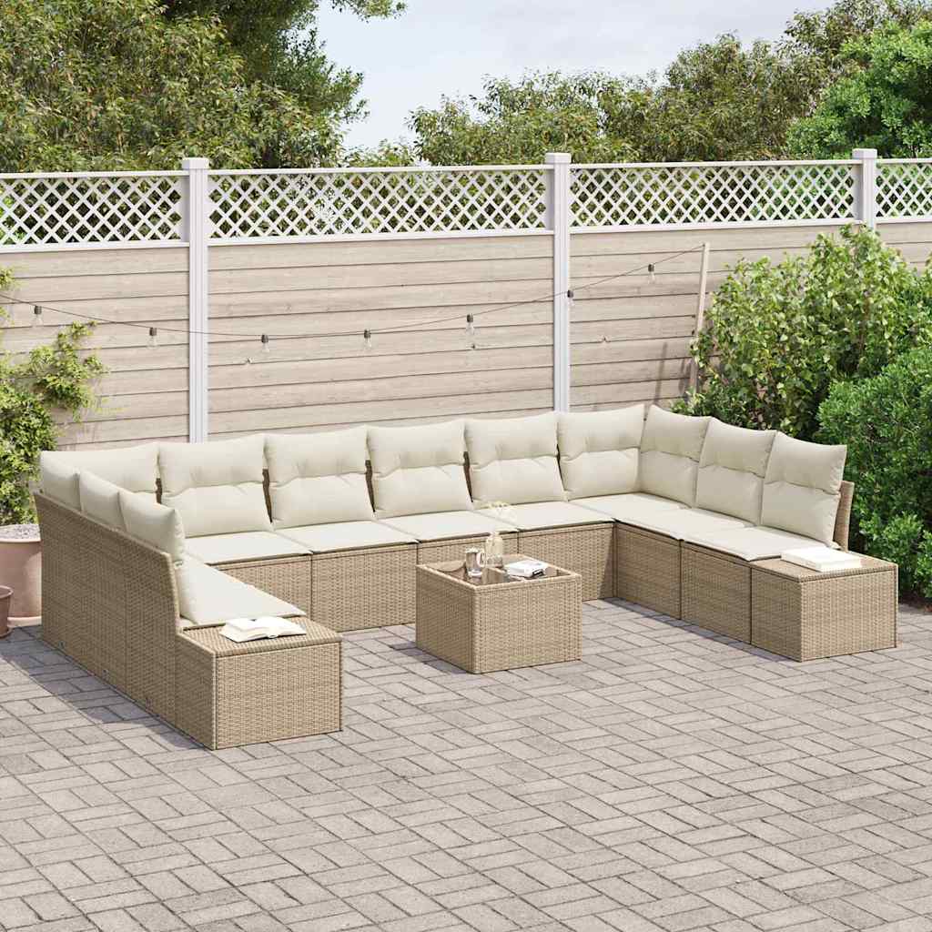 Set Divano da Giardino 10 pcs Beige e Crema Polyrattan | homemem39