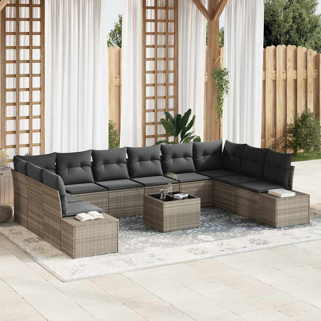Set Divano da Giardino 10 pcs Grigio chiaro Polyrattan | homemem39