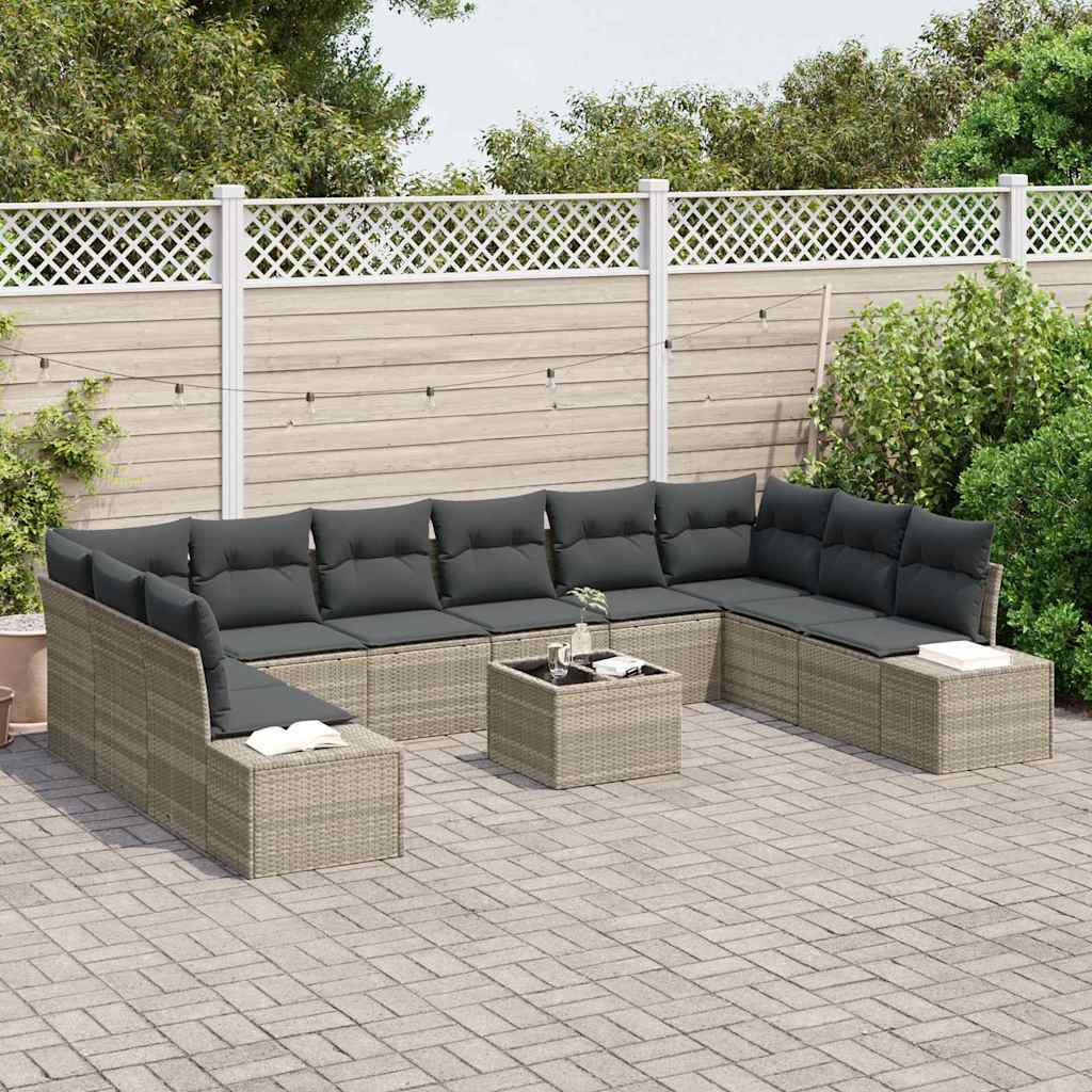 Set Divano da Giardino 10 pcs Grigio chiaro Polyrattan | homemem39