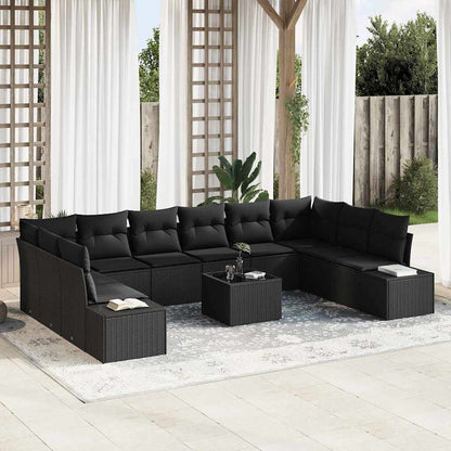 Set Divano da Giardino con cuscino 10 pcs Nero Polyrattan | homemem39