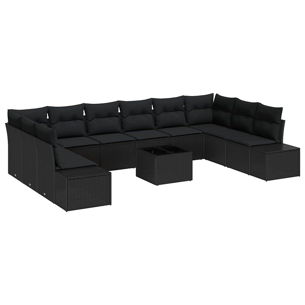 Set Divano da Giardino con cuscino 10 pcs Nero Polyrattan | homemem39