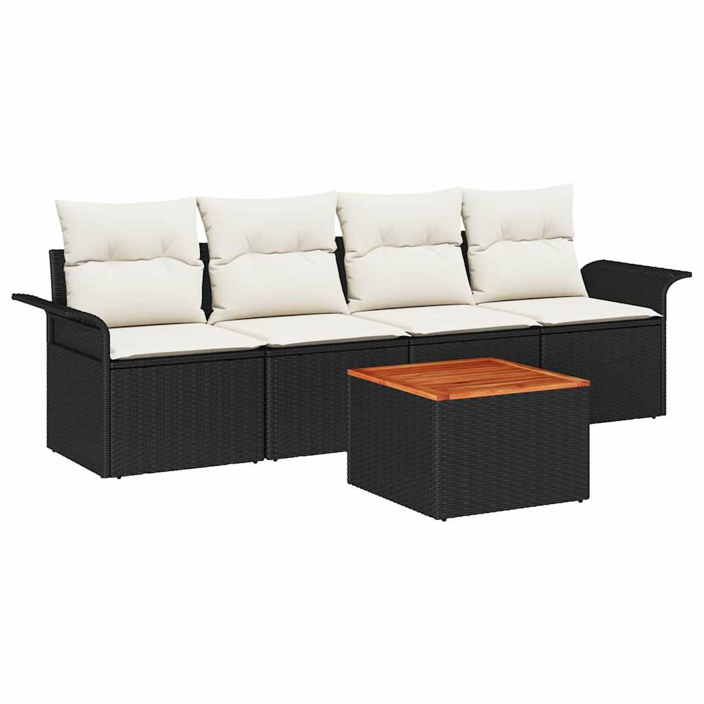 Set Divano da Giardino 5 pcs Nero e Crema polyrattan | homemem39