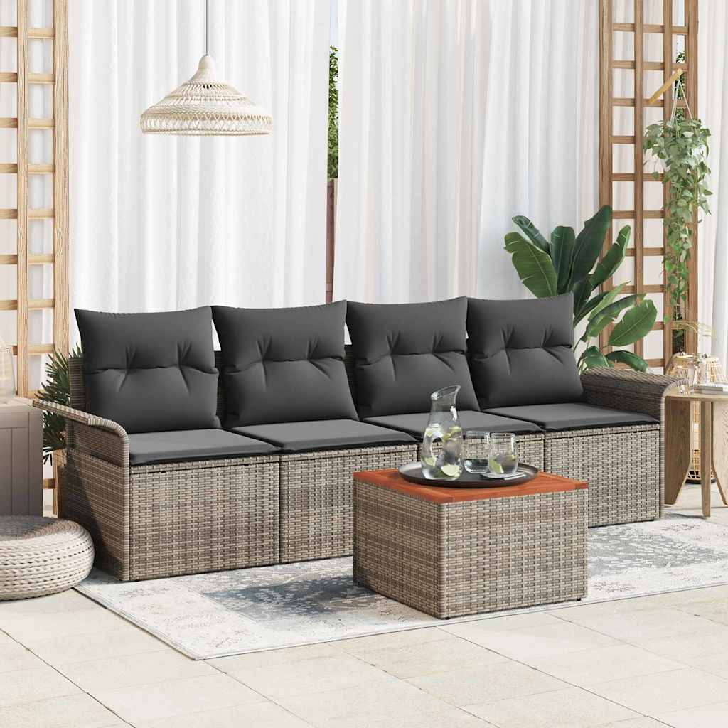 Set Divano da Giardino 5 pcs Grigio polyrattan | homemem39