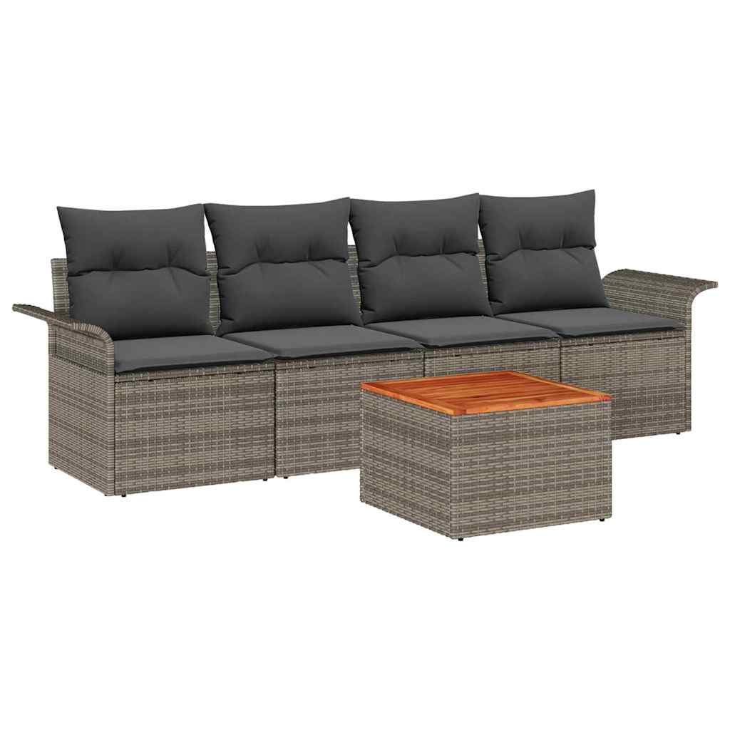Set Divano da Giardino 5 pcs Grigio polyrattan | homemem39