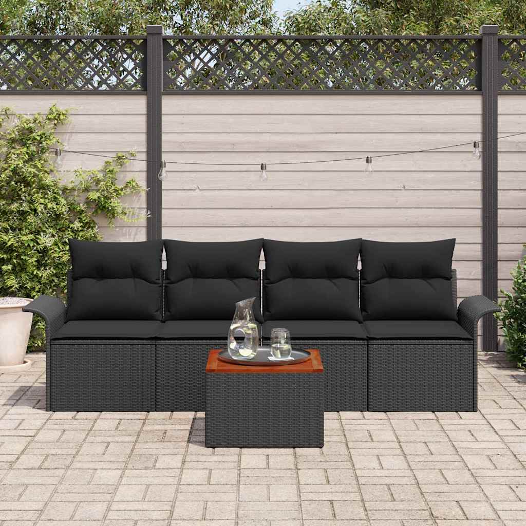 Set Divano da Giardino con archiviazione 5 pcs Nero polyrattan | homemem39