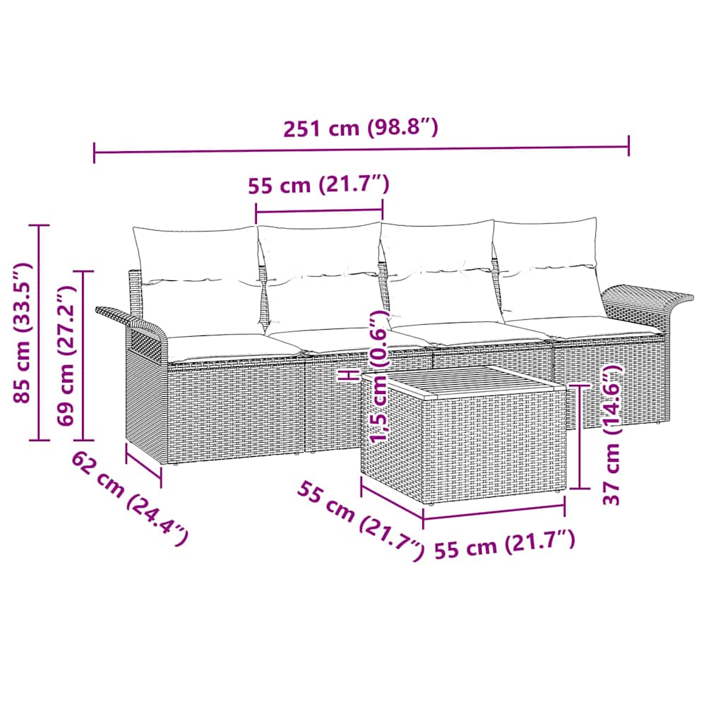 Set Divano da Giardino con archiviazione 5 pcs Nero polyrattan | homemem39
