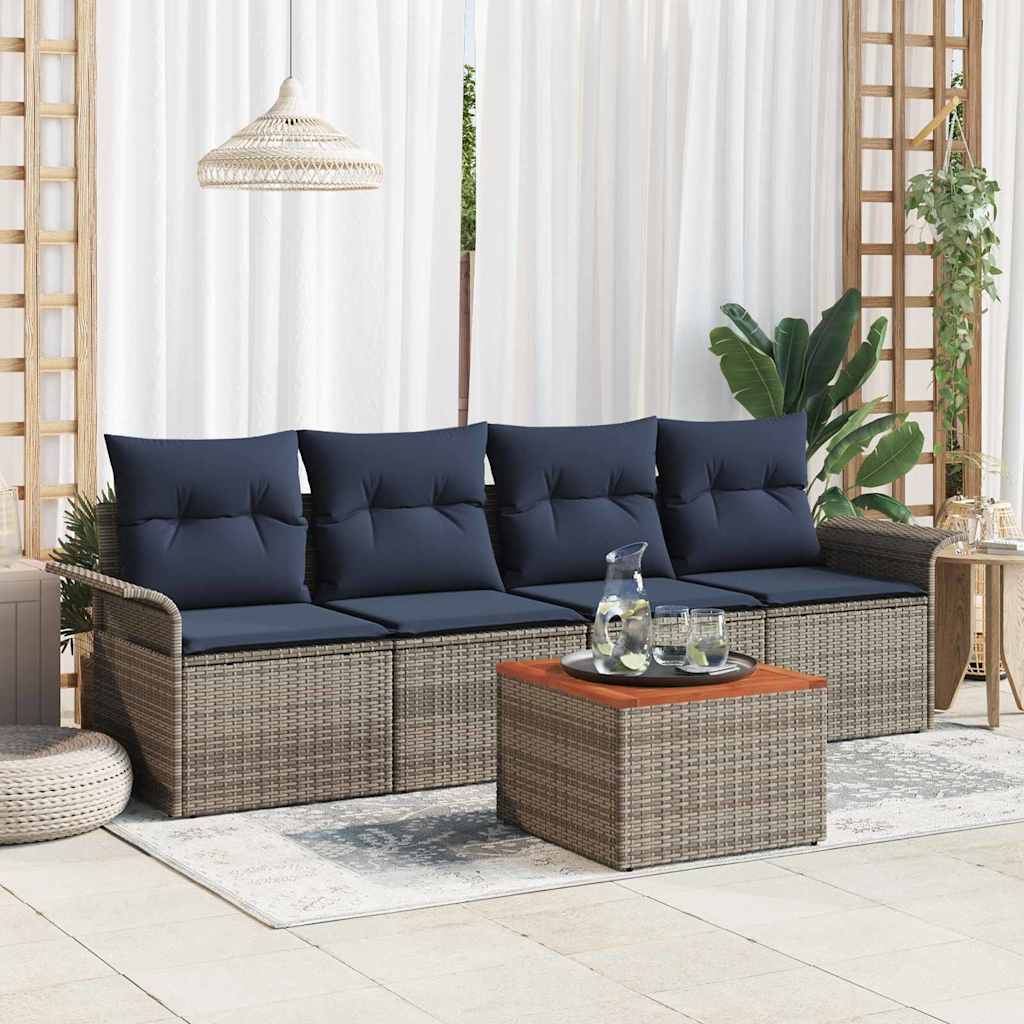 Set Divano da Giardino 5 pcs Grigio e Blu Navy polyrattan | homemem39