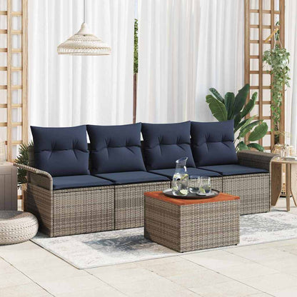 Set Divano da Giardino 5 pcs Grigio e Blu Navy polyrattan | homemem39