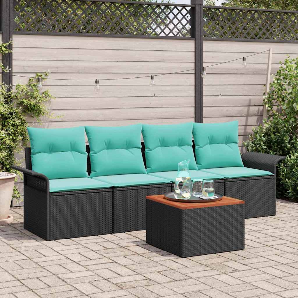 Set Divano da Giardino 5 pcs Nero e Turchese polyrattan | homemem39