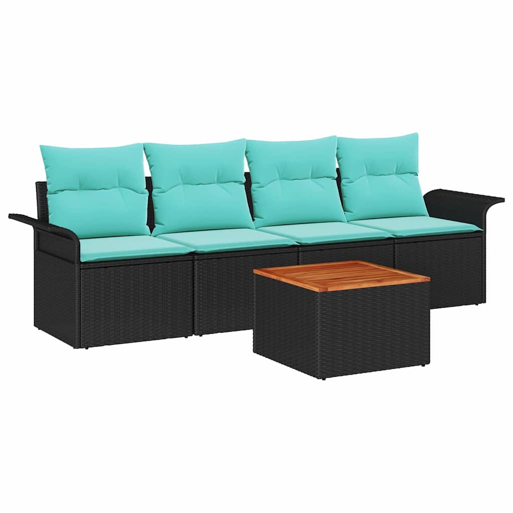 Set Divano da Giardino 5 pcs Nero e Turchese polyrattan | homemem39