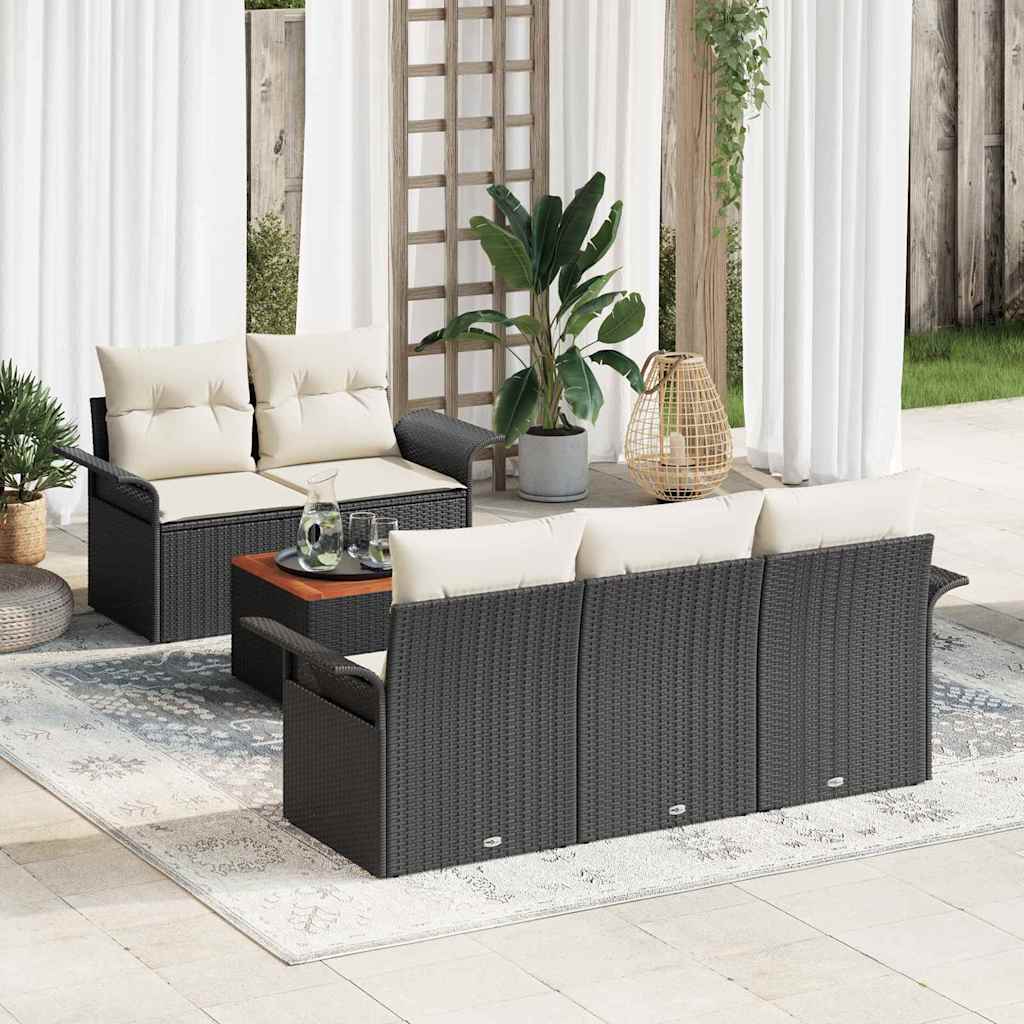Set Divano da Giardino 6 pcs Nero e Crema polyrattan | homemem39