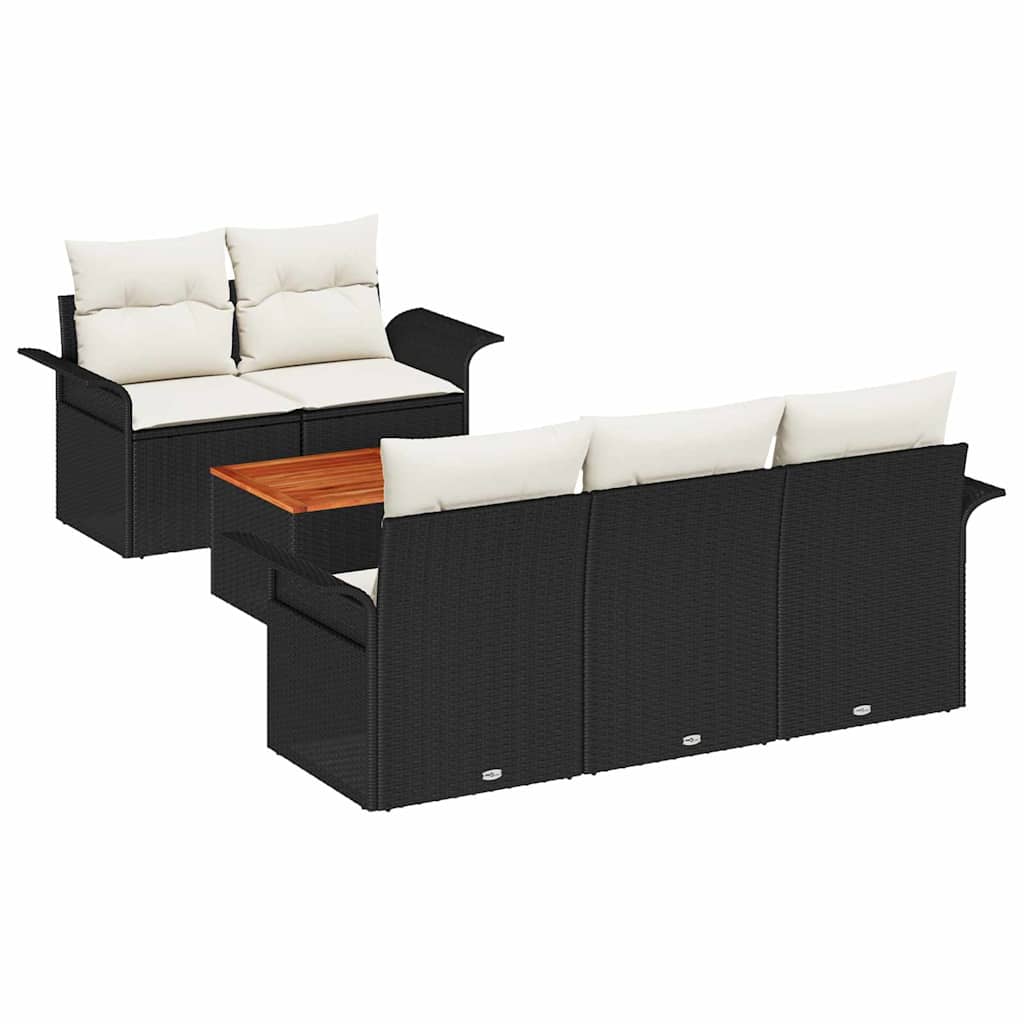 Set Divano da Giardino 6 pcs Nero e Crema polyrattan | homemem39