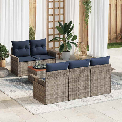 Set Divano da Giardino 6 pcs Grigio e Blu Navy polyrattan | homemem39