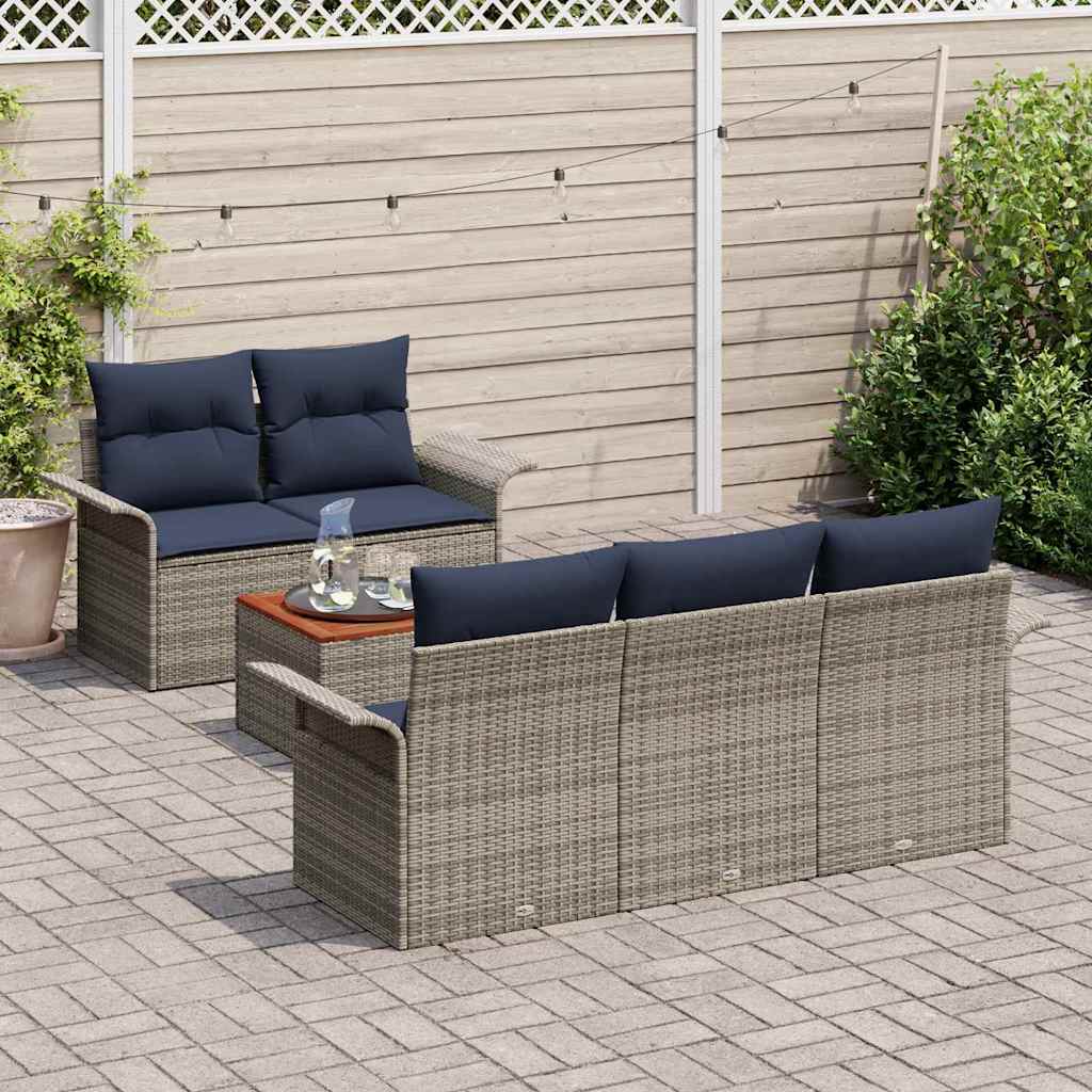 Set Divano da Giardino 6 pcs Grigio e Blu Navy polyrattan | homemem39