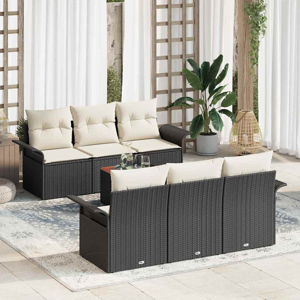 Set Divano da Giardino 7 pcs Nero e Crema polyrattan | homemem39