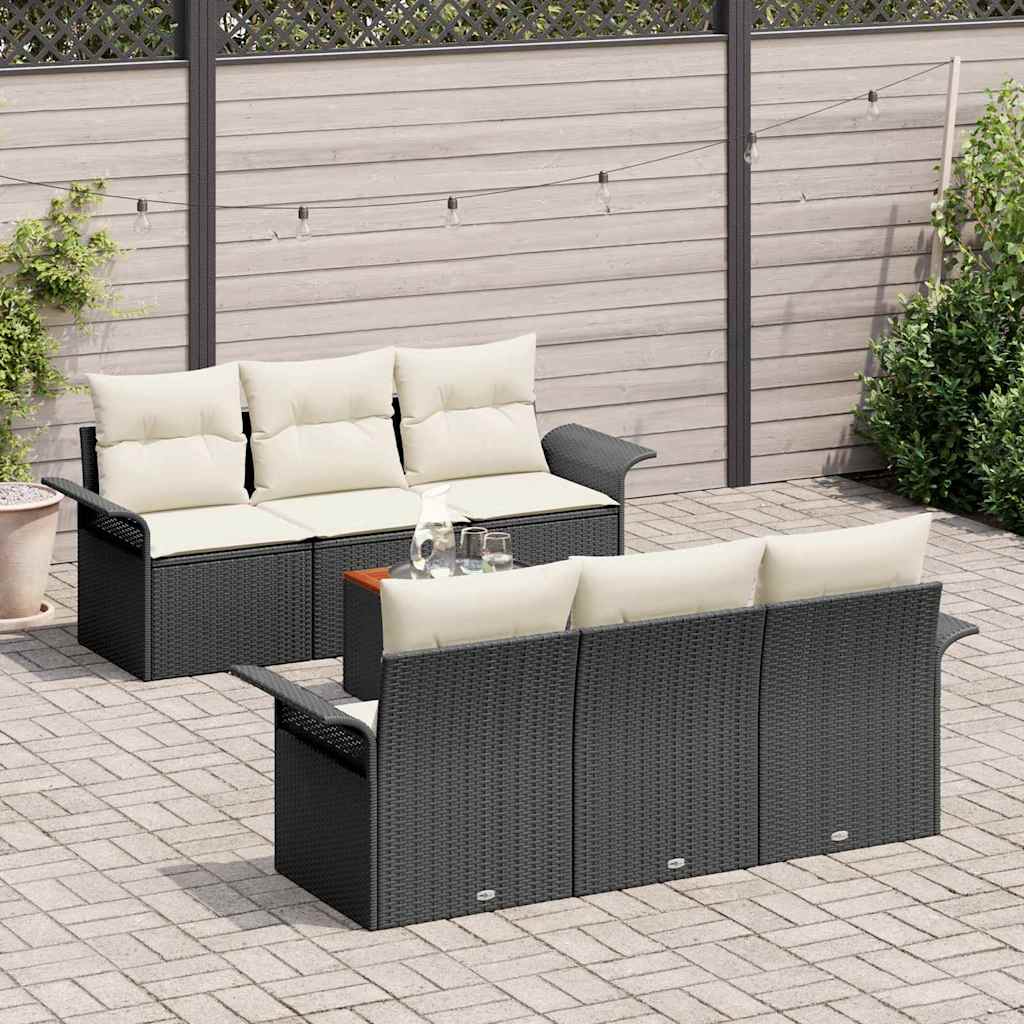 Set Divano da Giardino 7 pcs Nero e Crema polyrattan | homemem39