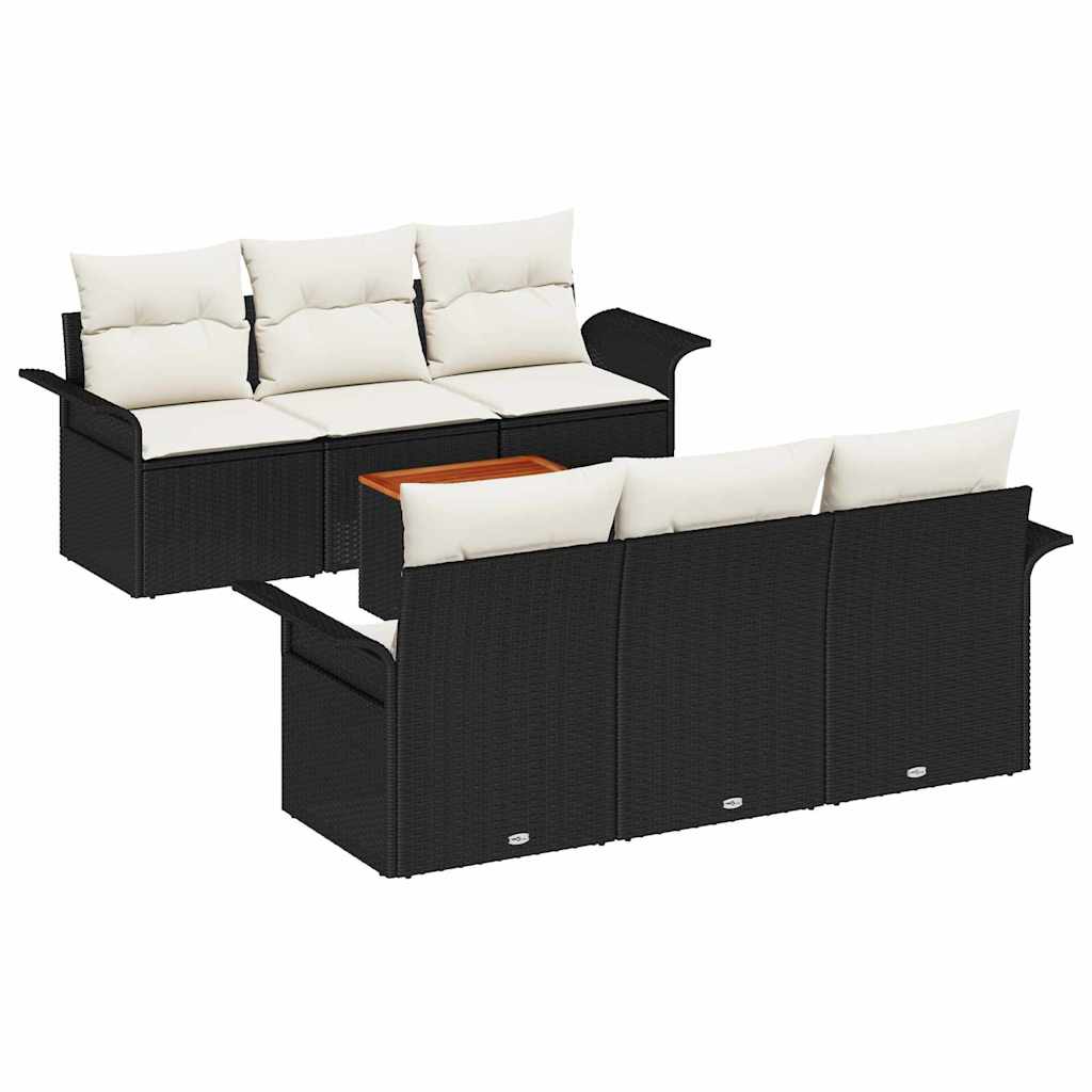 Set Divano da Giardino 7 pcs Nero e Crema polyrattan | homemem39