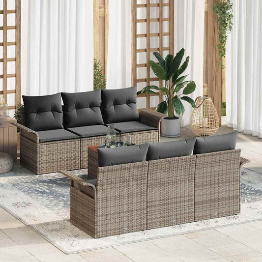 Set Divano da Giardino 7 pcs Grigio polyrattan