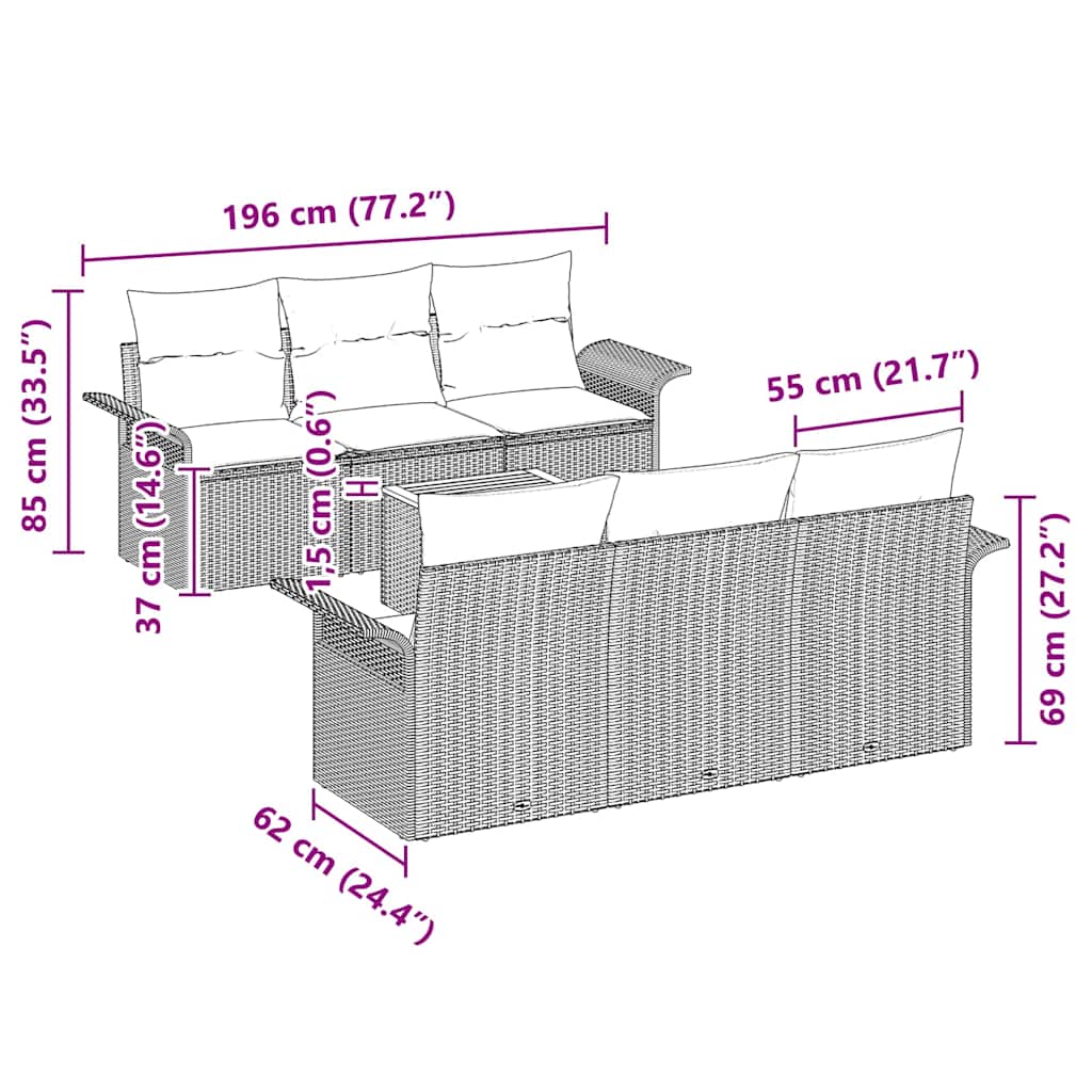 Set Divano da Giardino 7 pcs Grigio polyrattan | homemem39