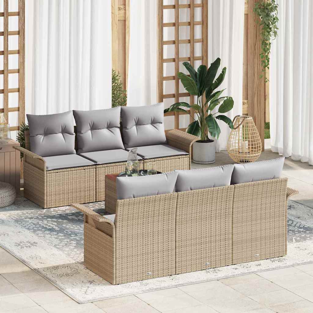 Set Divano da Giardino 7 pcs Beige e Grigio Chiaro polyrattan | homemem39