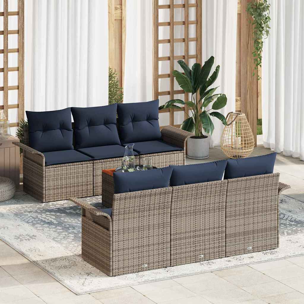Set Divano da Giardino 7 pcs Grigio e Blu Navy polyrattan | homemem39