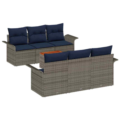 Set Divano da Giardino 7 pcs Grigio e Blu Navy polyrattan | homemem39