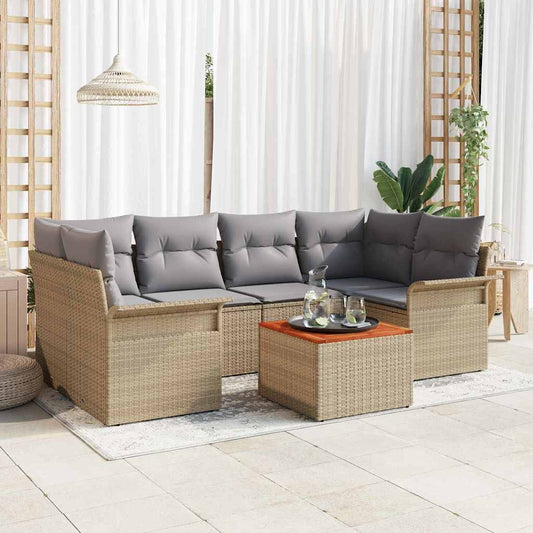 Set Divano da Giardino 7 pcs Beige e Grigio Chiaro polyrattan