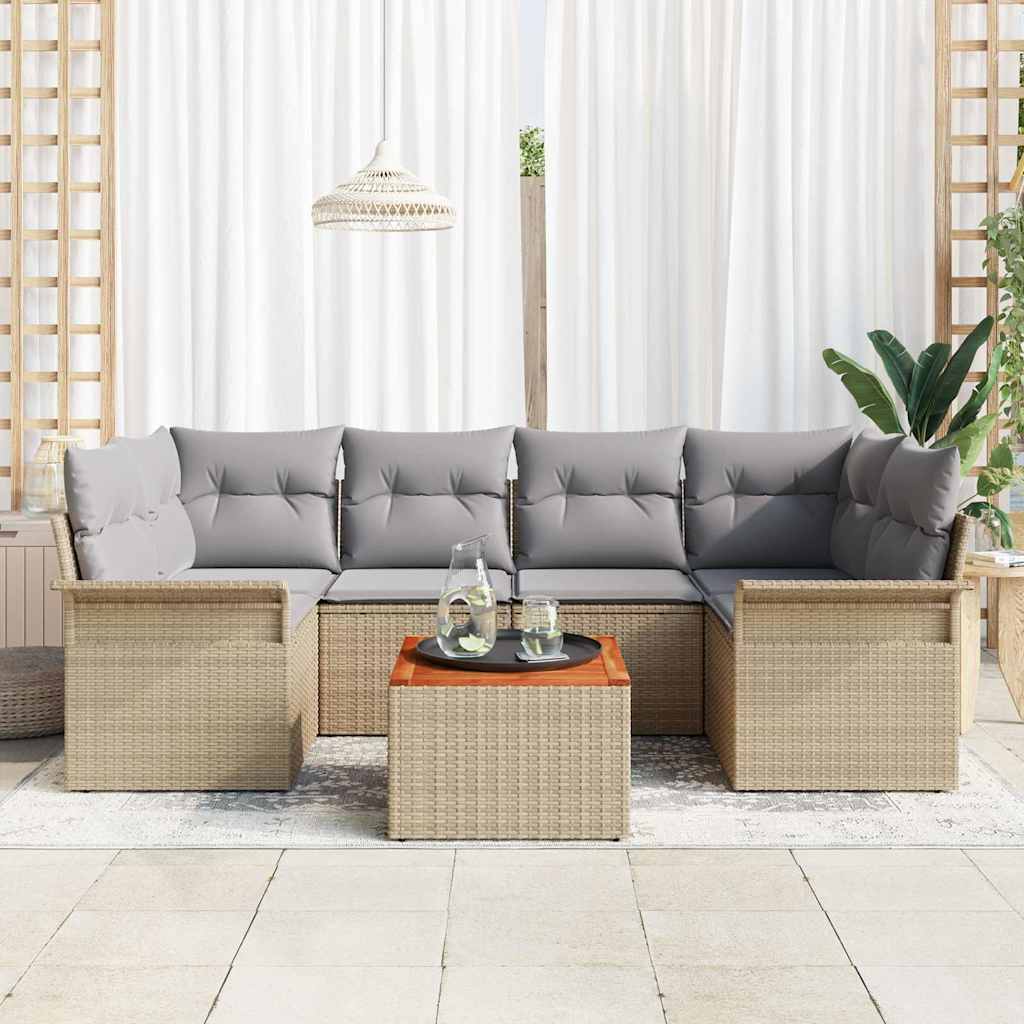 Set Divano da Giardino 7 pcs Beige e Grigio Chiaro polyrattan | homemem39