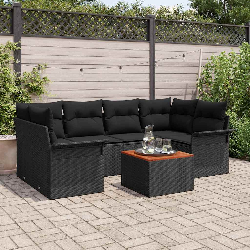 Set Divano da Giardino con archiviazione 7 pcs Nero polyrattan | homemem39