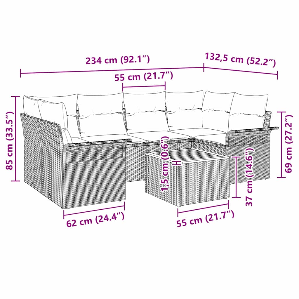 Set Divano da Giardino con archiviazione 7 pcs Nero polyrattan | homemem39
