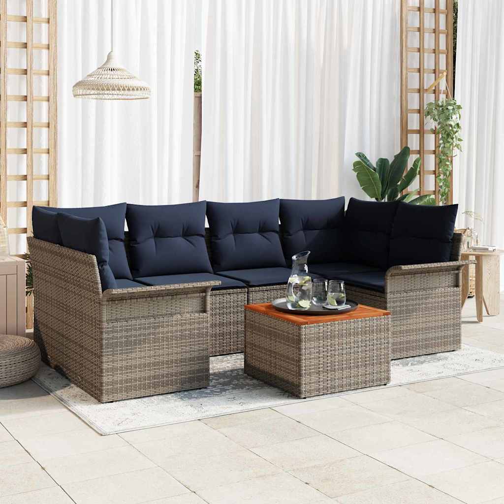 Set Divano da Giardino 7 pcs Grigio e Blu Navy polyrattan | homemem39