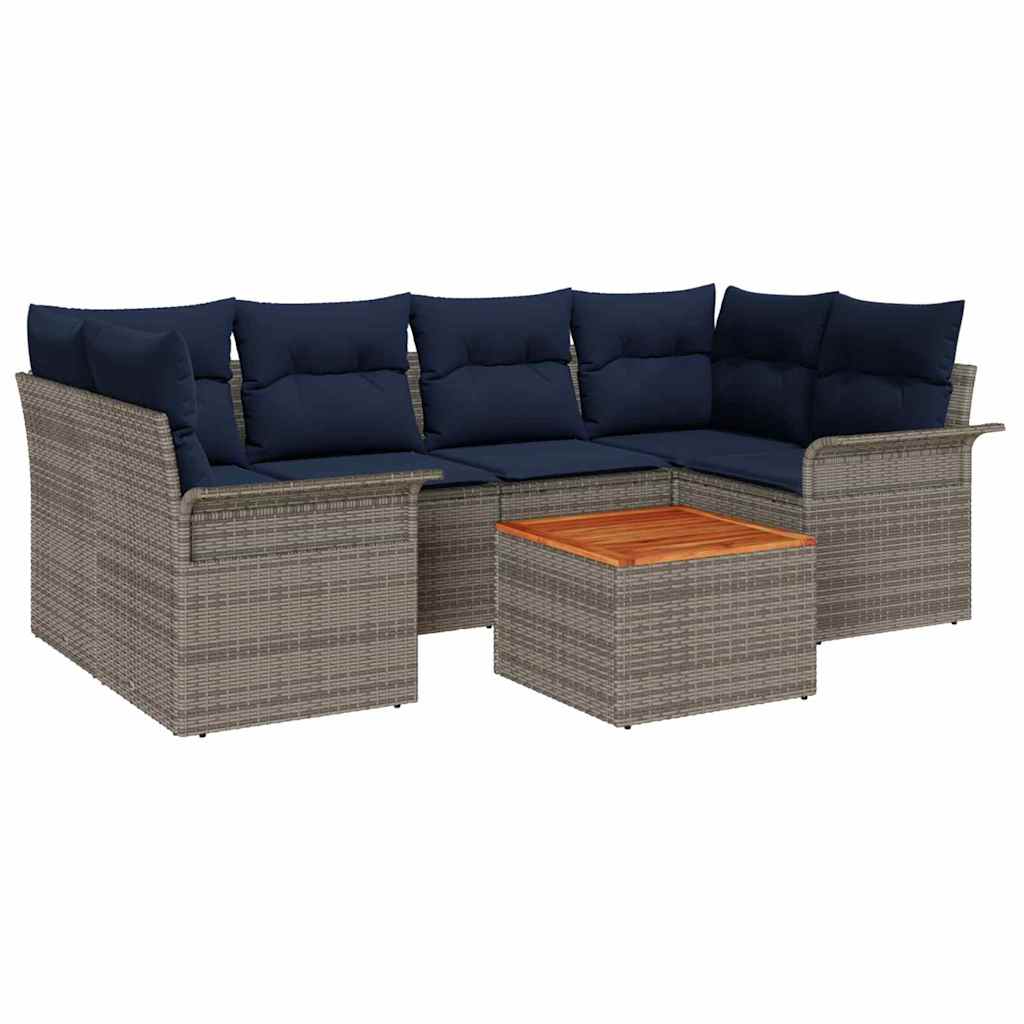 Set Divano da Giardino 7 pcs Grigio e Blu Navy polyrattan | homemem39